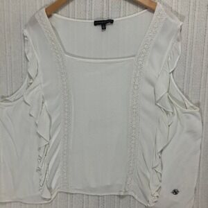 Adrienne Vittadini Ruffle Trim‎ Sleeveless Top Square Neck White 3X